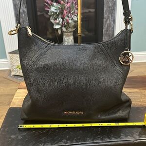 Michael Kors Black Leather Shoulder Bag with Gold Accents